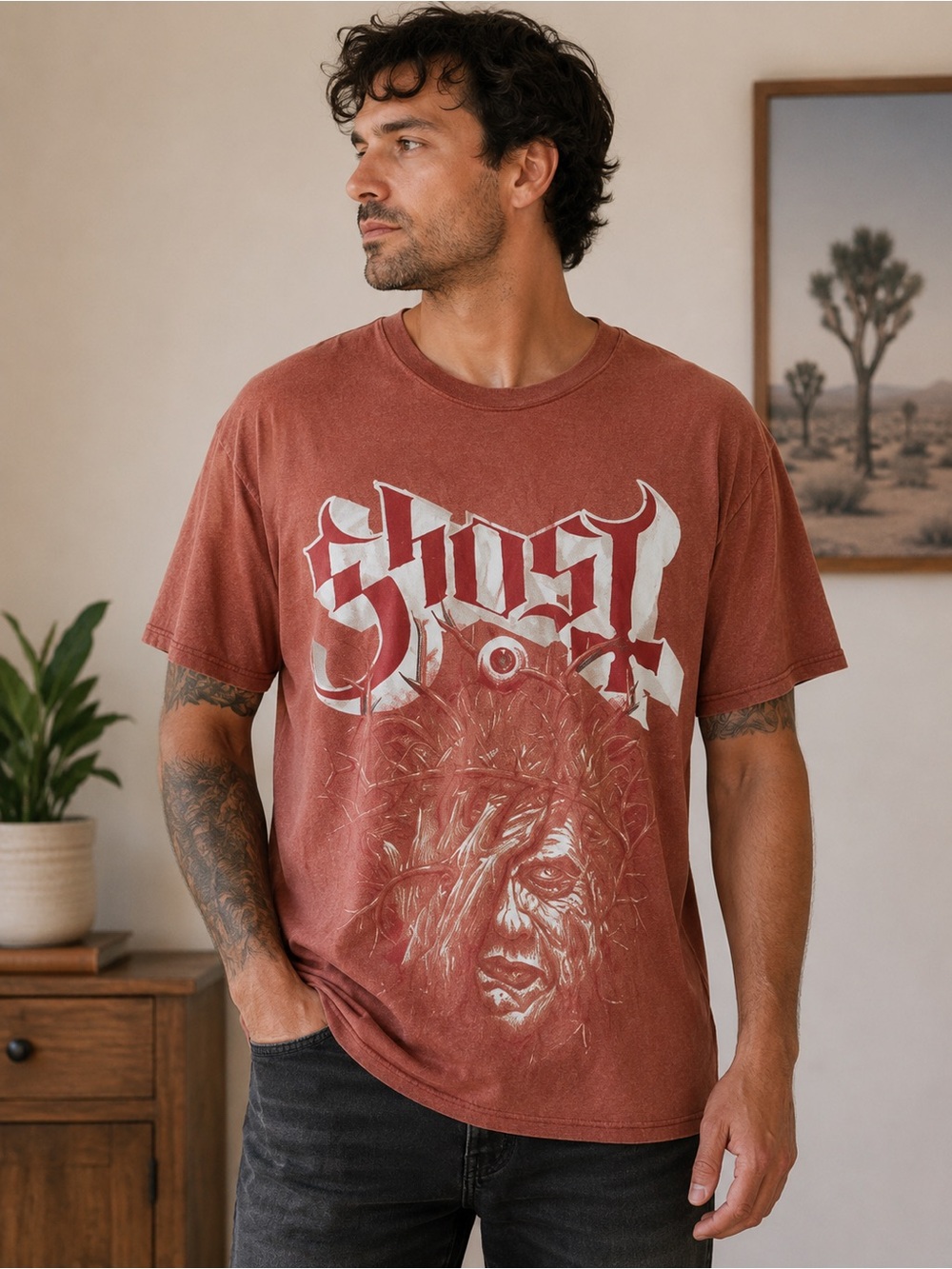 Ghost Band Short-Sleeve Graphic Tee in Rust Red XL